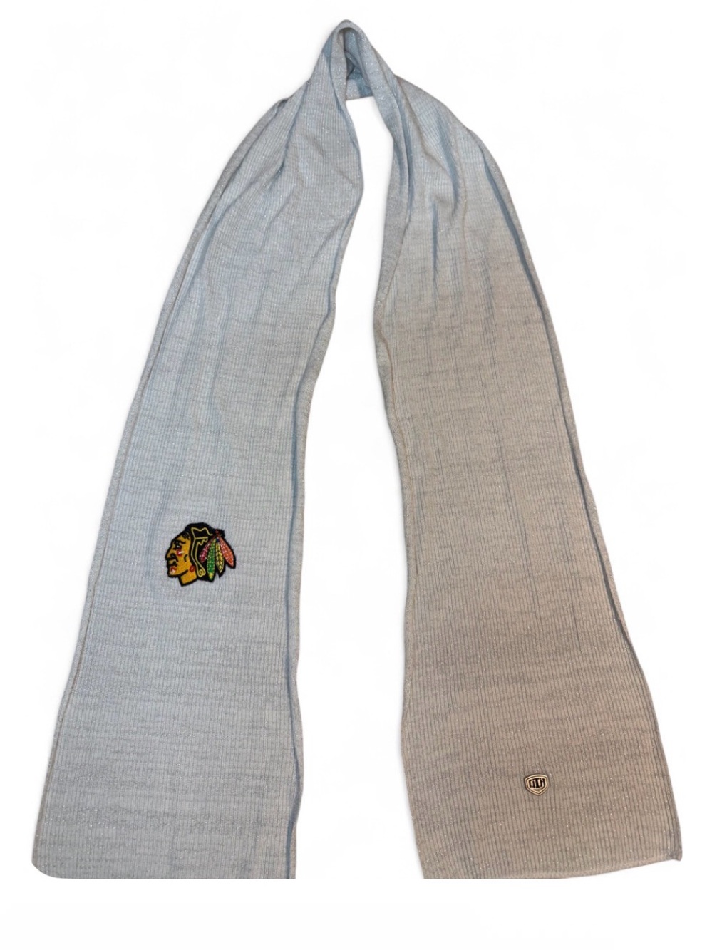 Chicago Blackhawks NHL Sparkle Knit Silver Metallic Scarf Winter Hockey Fan Gear